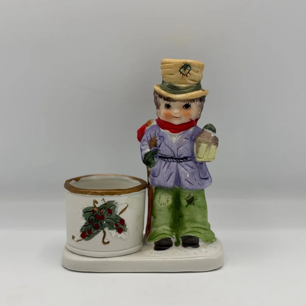 Vintage Jasco Luvkins 1978 Christmas Hobo Boy Candle Holder Toothpick Figurine